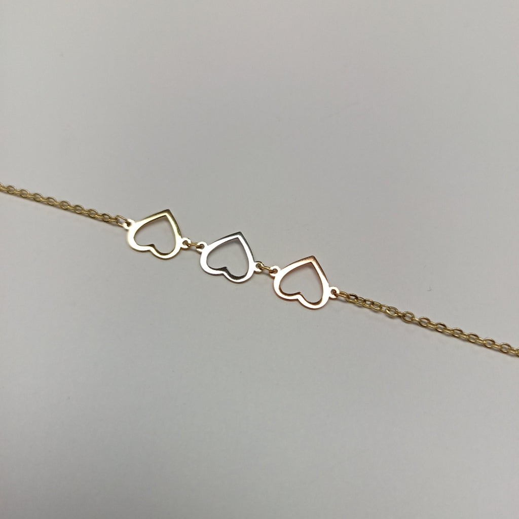PULSERA ESPECIAL CON CORAZONES 14K 18 CM 1.4 GR (NUEVO)