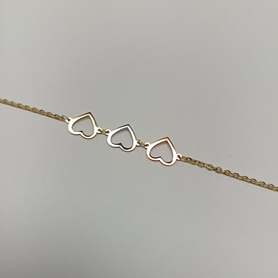 PULSERA ESPECIAL CON CORAZONES 14K 18 CM 1.4 GR (NUEVO)