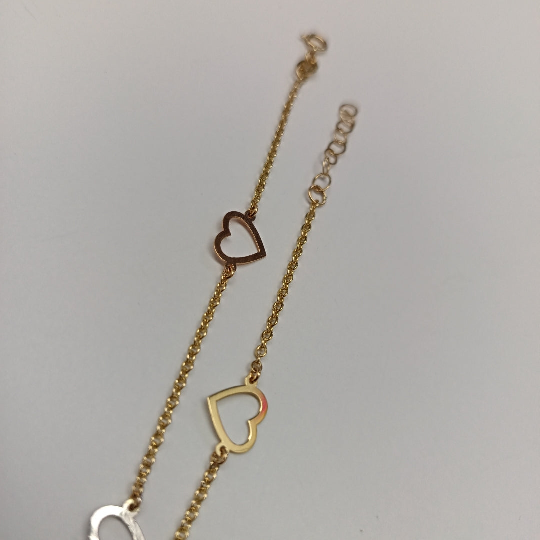 PULSERA ESPECIAL CON CORAZONES CONBINADOS 14K 18 CM 1.7 GR (NUEVO)