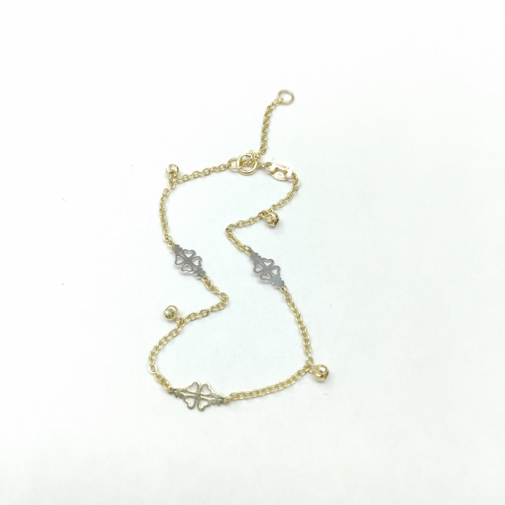 PULSERA ESPECIAL CON TREBOL 14K 18 CM 1.8 GR (NUEVO)