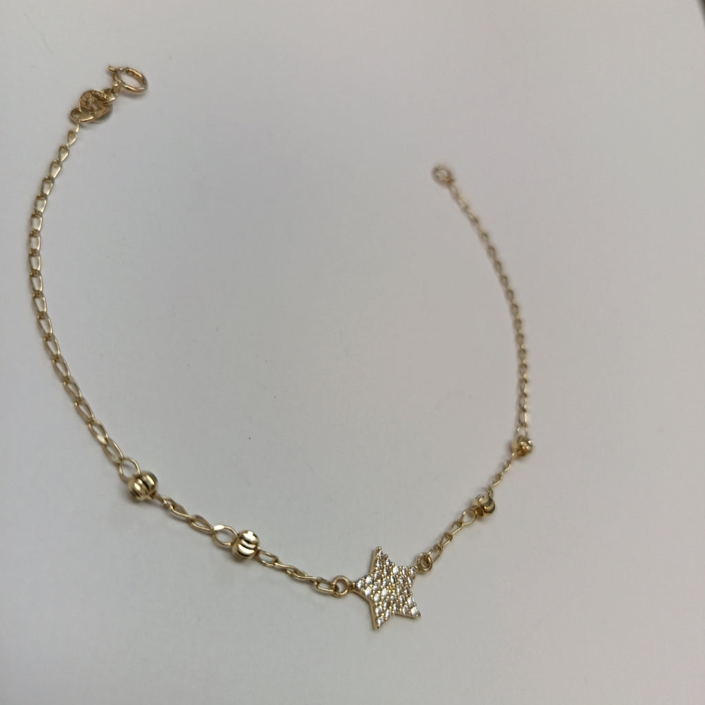 PULSERA ESPECIAL CON ESTRELLA Y CIRCONIAS 14K 18 CM 1.5 GR (NUEVO)