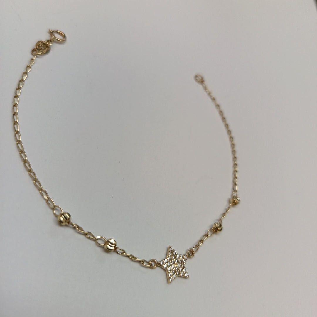 PULSERA ESPECIAL CON ESTRELLA Y CIRCONIAS 14K 18 CM 1.5 GR (NUEVO)