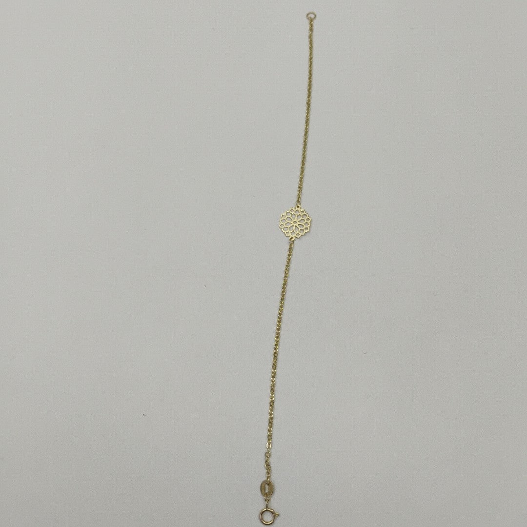 PULSERA TEJIDO ESPECIAL CON MANDALA 14K 18 CM 1.3 GR (NUEVO)