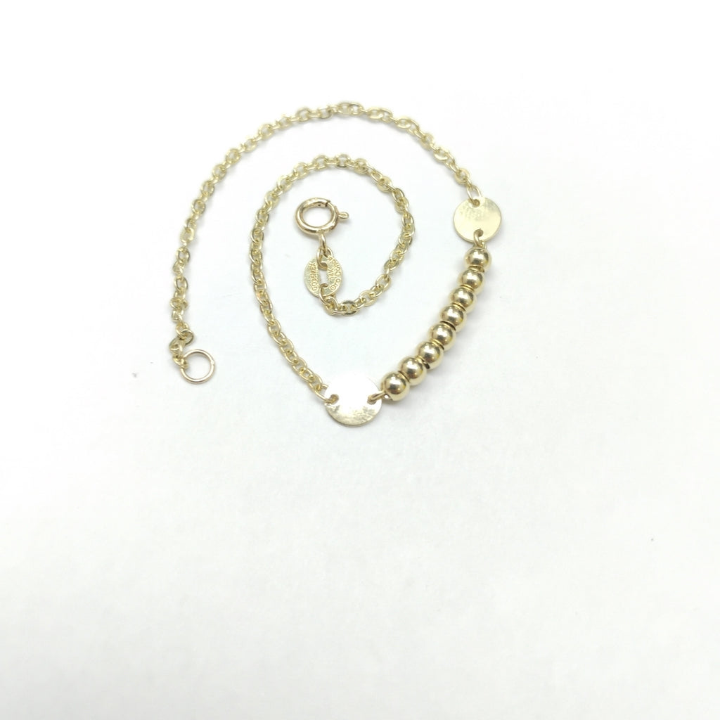 PULSERA TEJIDO ESPECIAL CON BOLITAS 14K 18 CM 1.8 GR (NUEVO)