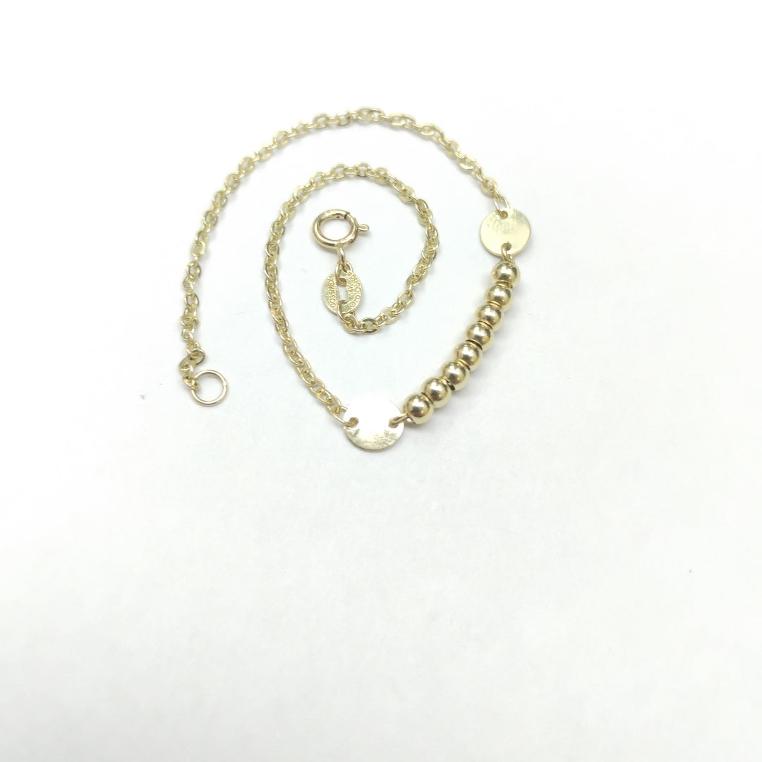 PULSERA TEJIDO ESPECIAL CON BOLITAS 14K 18 CM 1.8 GR (NUEVO)