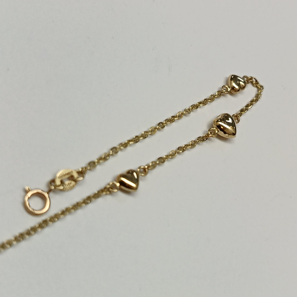 PULSERA TEJIDO ESPECIAL CON CORAZONES 14K 18 CM 1.7 GR (NUEVO)