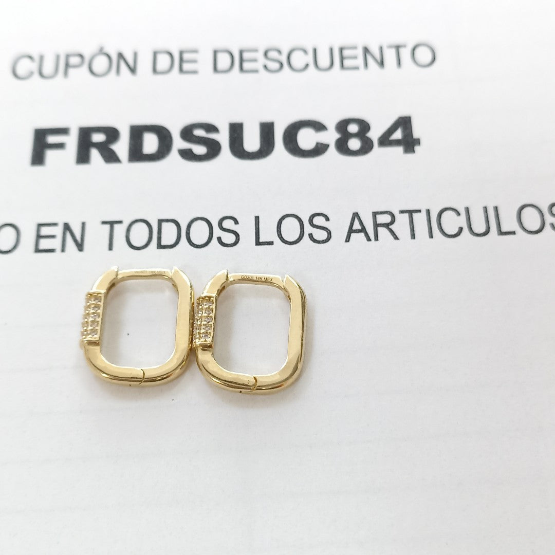 ARETES HUGGIES OVALADA C CIRCONIAS 14K 2.5 GR (NUEVO)
