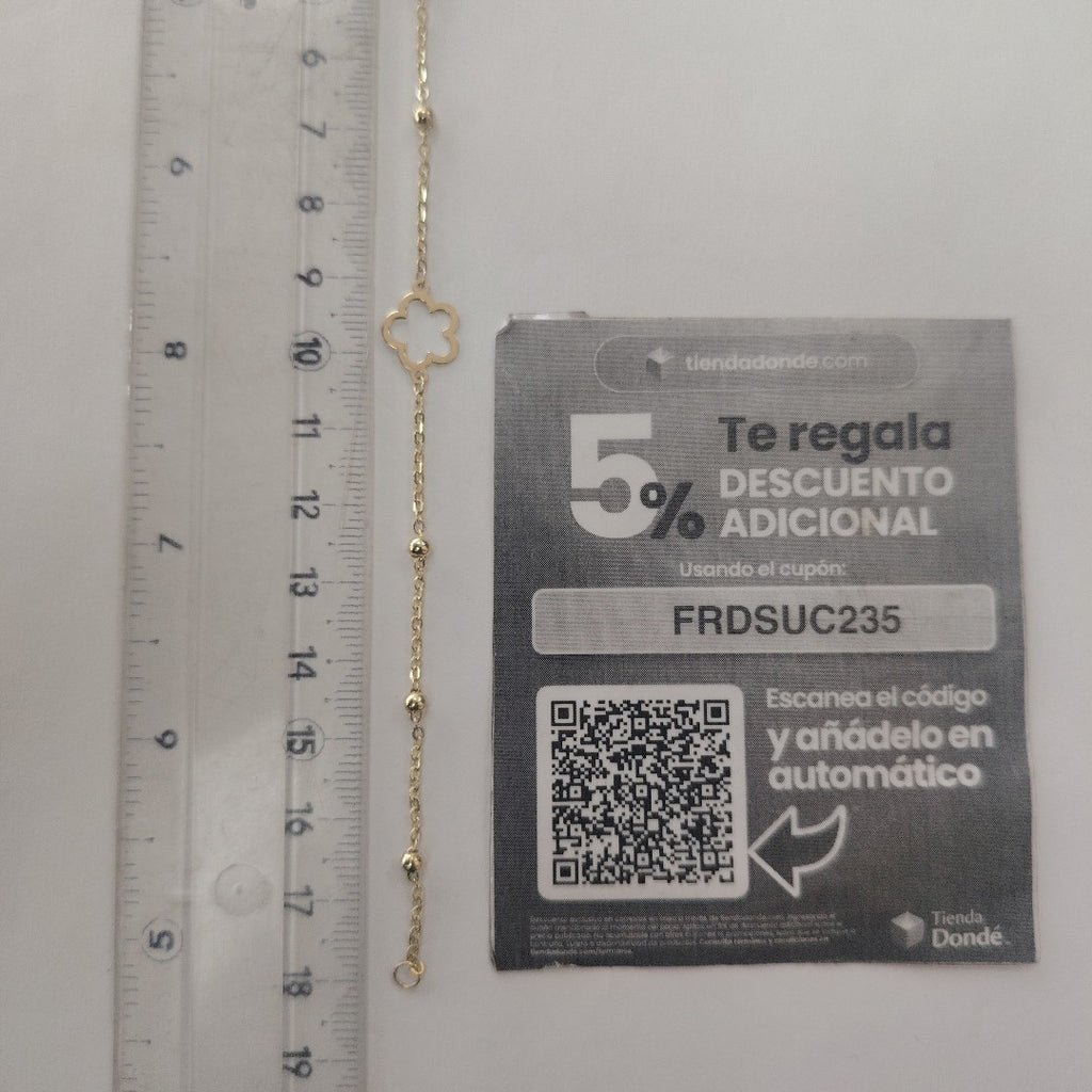 PULSERA TEJIDO ESPECIAL CON FLOR 14K 18 CM 1.6 GR (NUEVO)