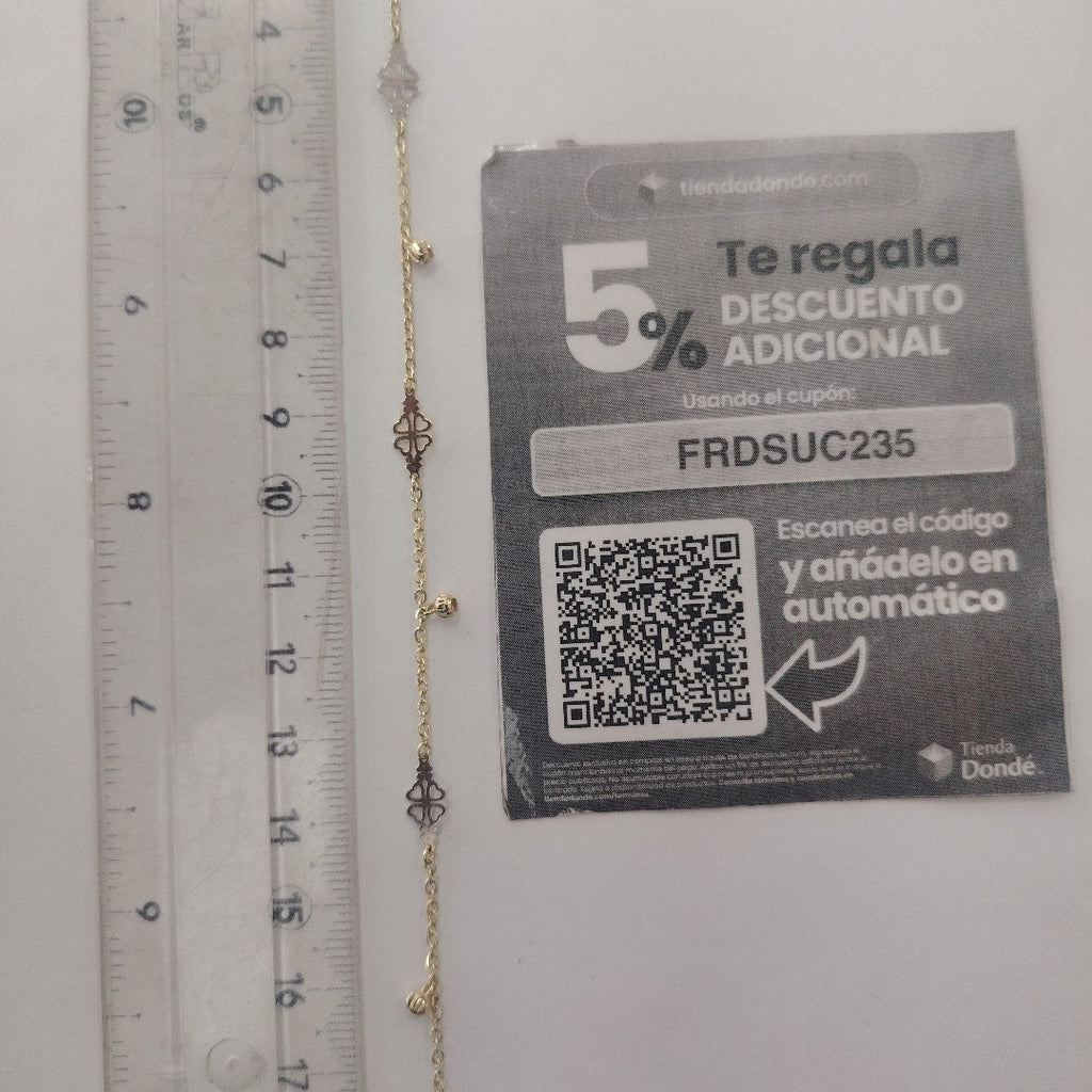 PULSERA ESPECIAL CON TREBOL 14K 18 CM 1.9 GR (NUEVO)
