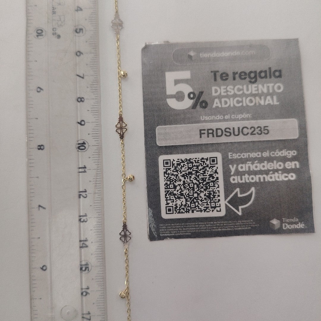 PULSERA ESPECIAL CON TREBOL 14K 18 CM 1.9 GR (NUEVO)