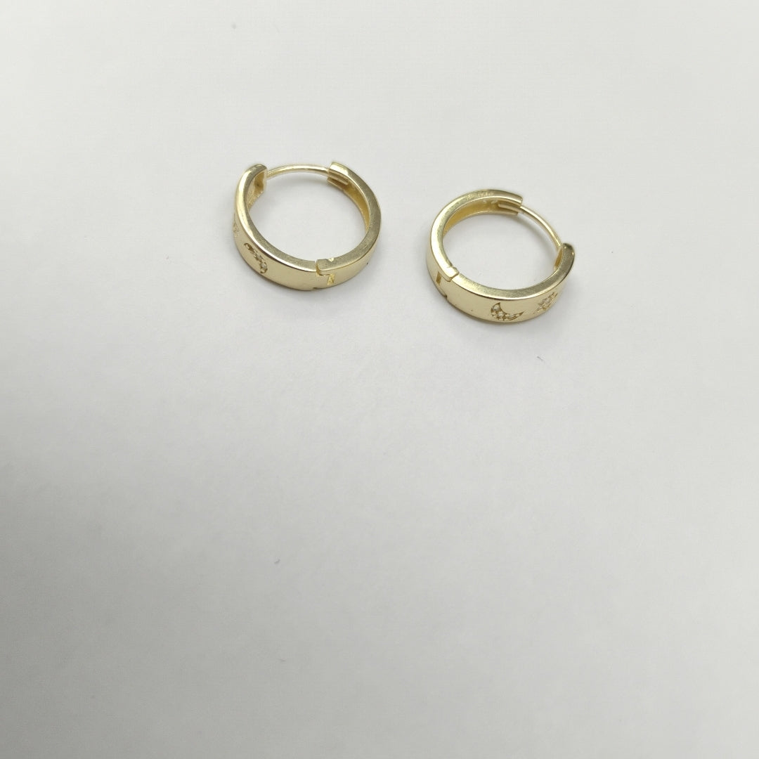 ARETES TEJIDO HUGGIES CON CIRCONIAS 14K 3 GR (NUEVO)