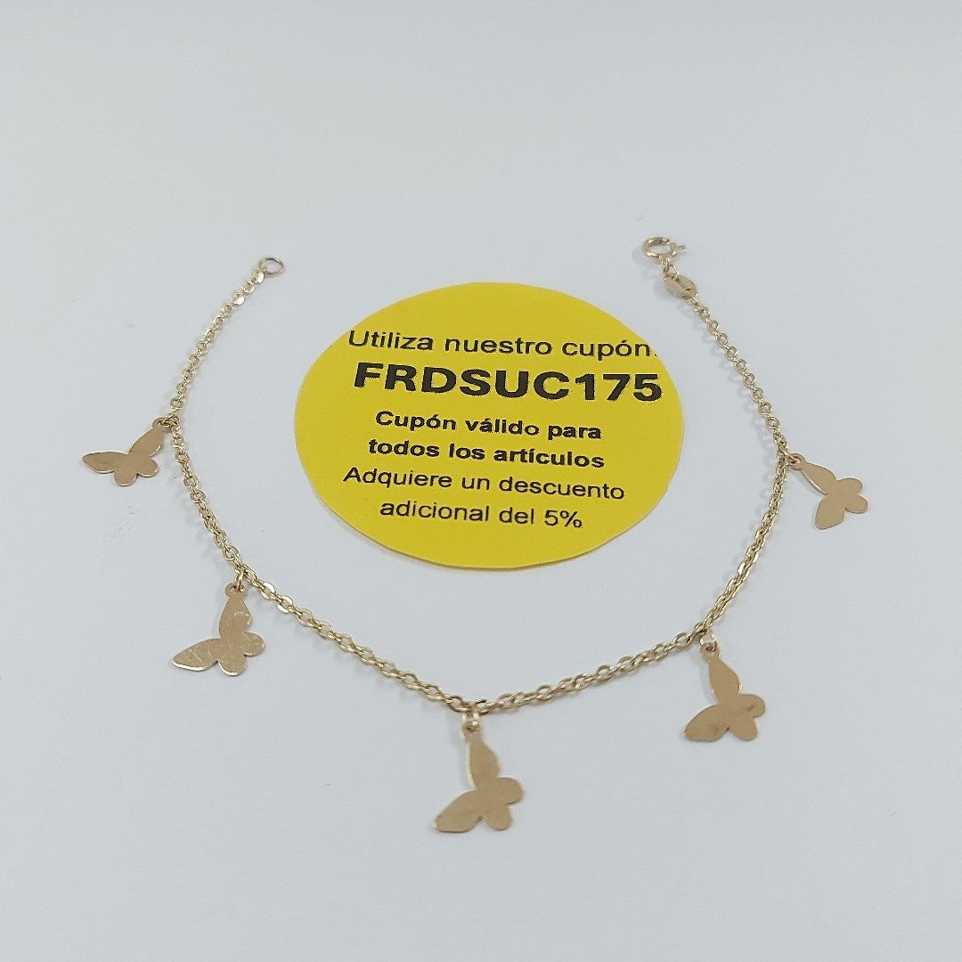 PULSERA ESPECIAL CON MARIPOSAS 14K 18 CM 2.1 GR (NUEVO)