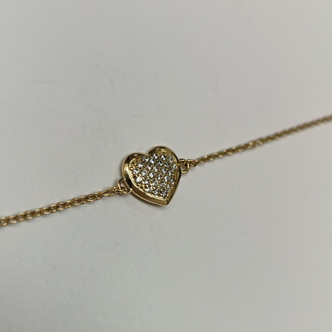 PULSERA TEJIDO ESPECIAL C CORAZON CIRCONIAS 14K 18 CM 2 GR (NUEVO)