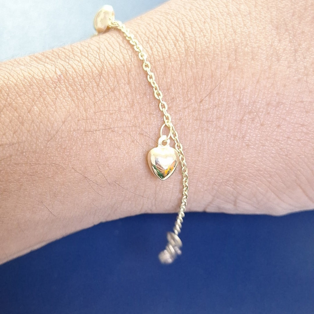 PULSERA ESP CON FIG CORAZONES 14K 18 CM 1.8 GR (NUEVO)