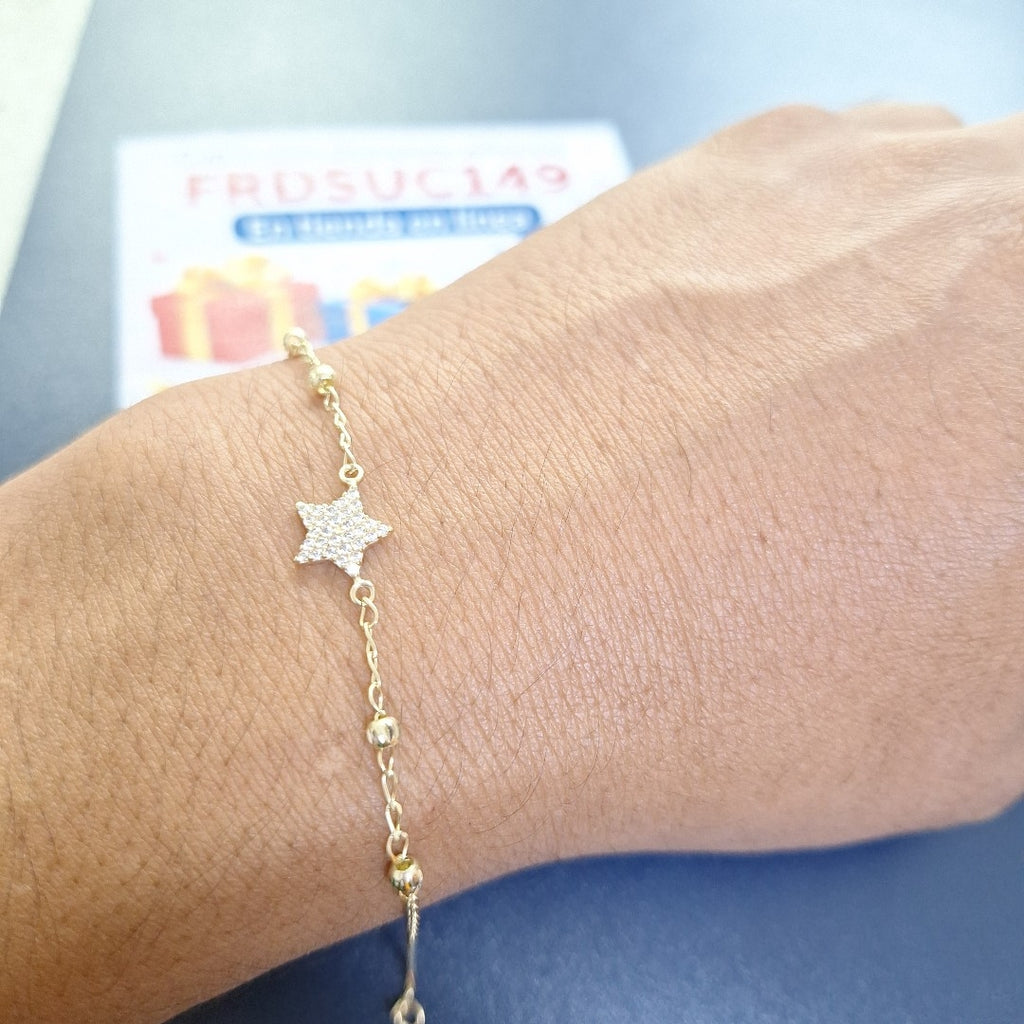 PULSERA ESPECIAL CON ESTRELLA Y CIRCONIAS 14K 18 CM 1.5 GR (NUEVO)