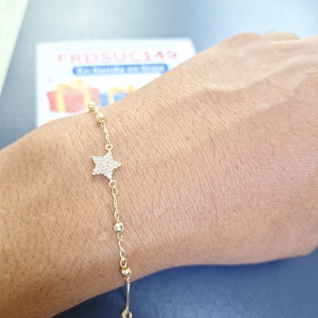 PULSERA ESPECIAL CON ESTRELLA Y CIRCONIAS 14K 18 CM 1.5 GR (NUEVO)