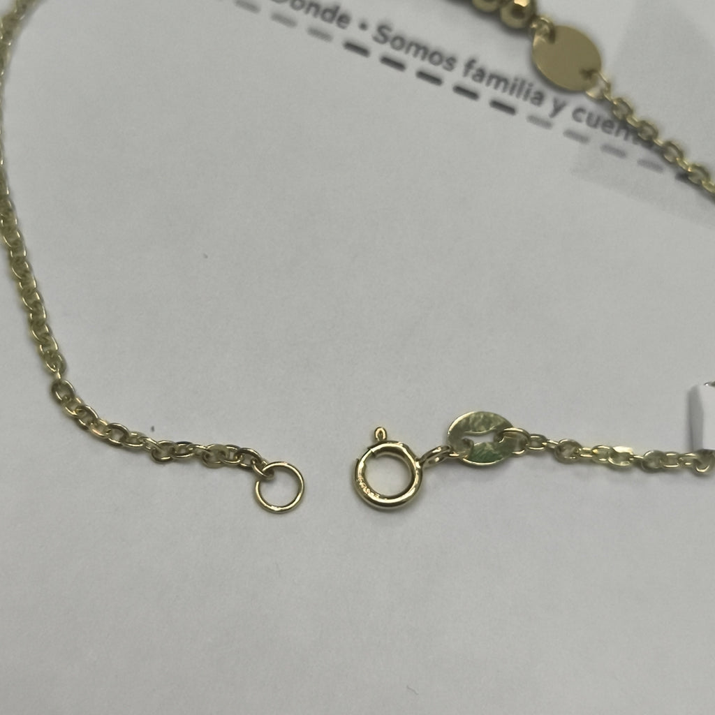 PULSERA TEJIDO ESPECIAL CON BOLITAS 14K 18 CM 1.8 GR (NUEVO)