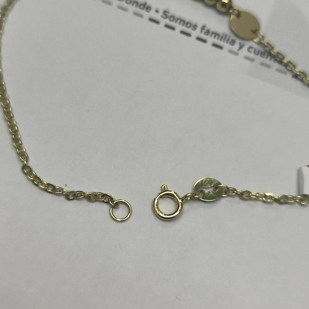 PULSERA TEJIDO ESPECIAL CON BOLITAS 14K 18 CM 1.8 GR (NUEVO)
