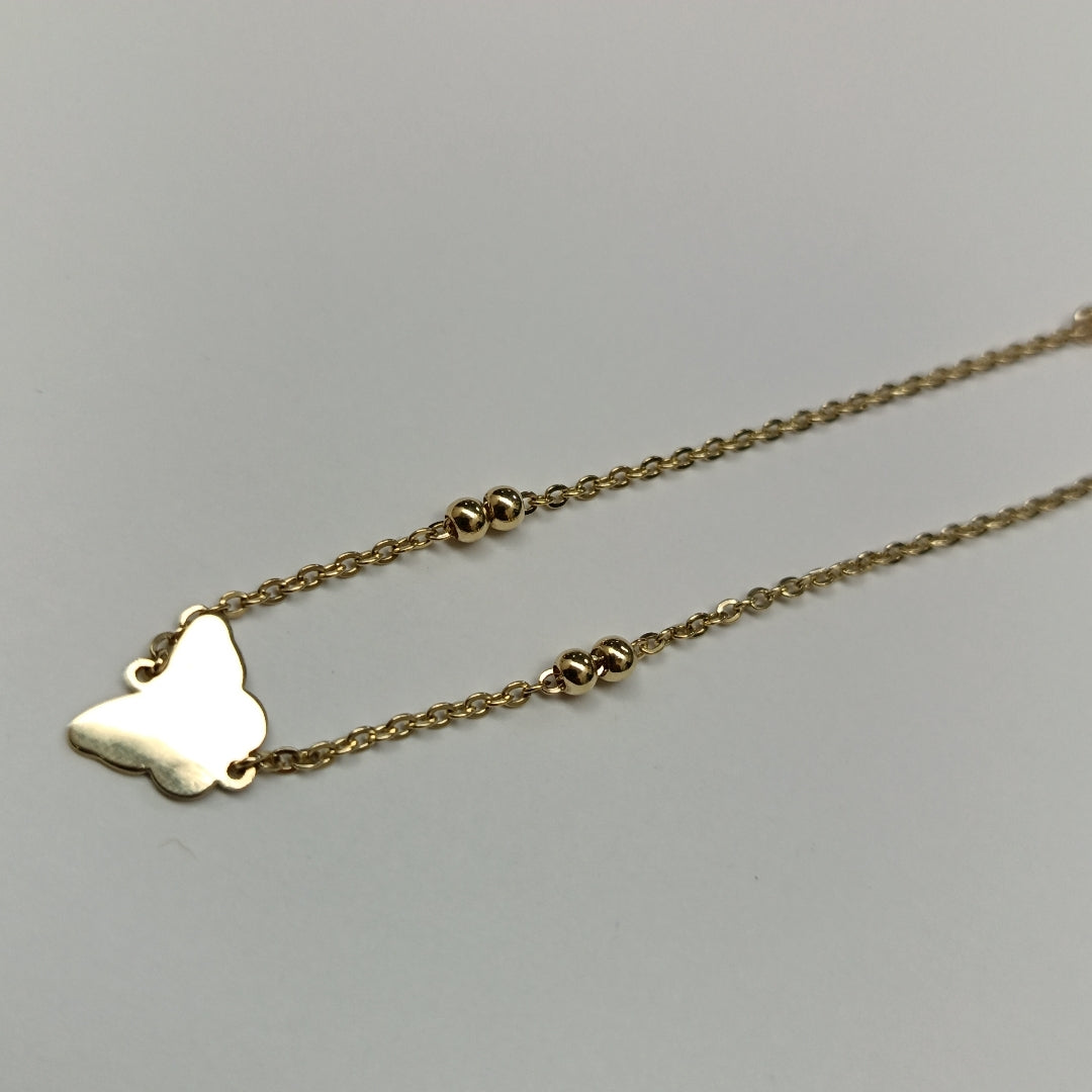 PULSERA TEJIDO ESPECIAL MARIPOSA CON ESMALTE 14K 18 CM 1.8 GR (NUEVO)