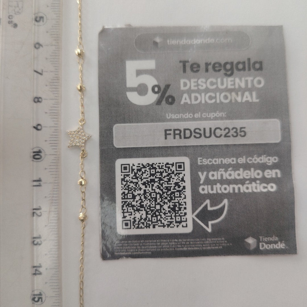 PULSERA ESPECIAL CON ESTRELLA Y CIRCONIAS 14K 18 CM 1.5 GR (NUEVO)
