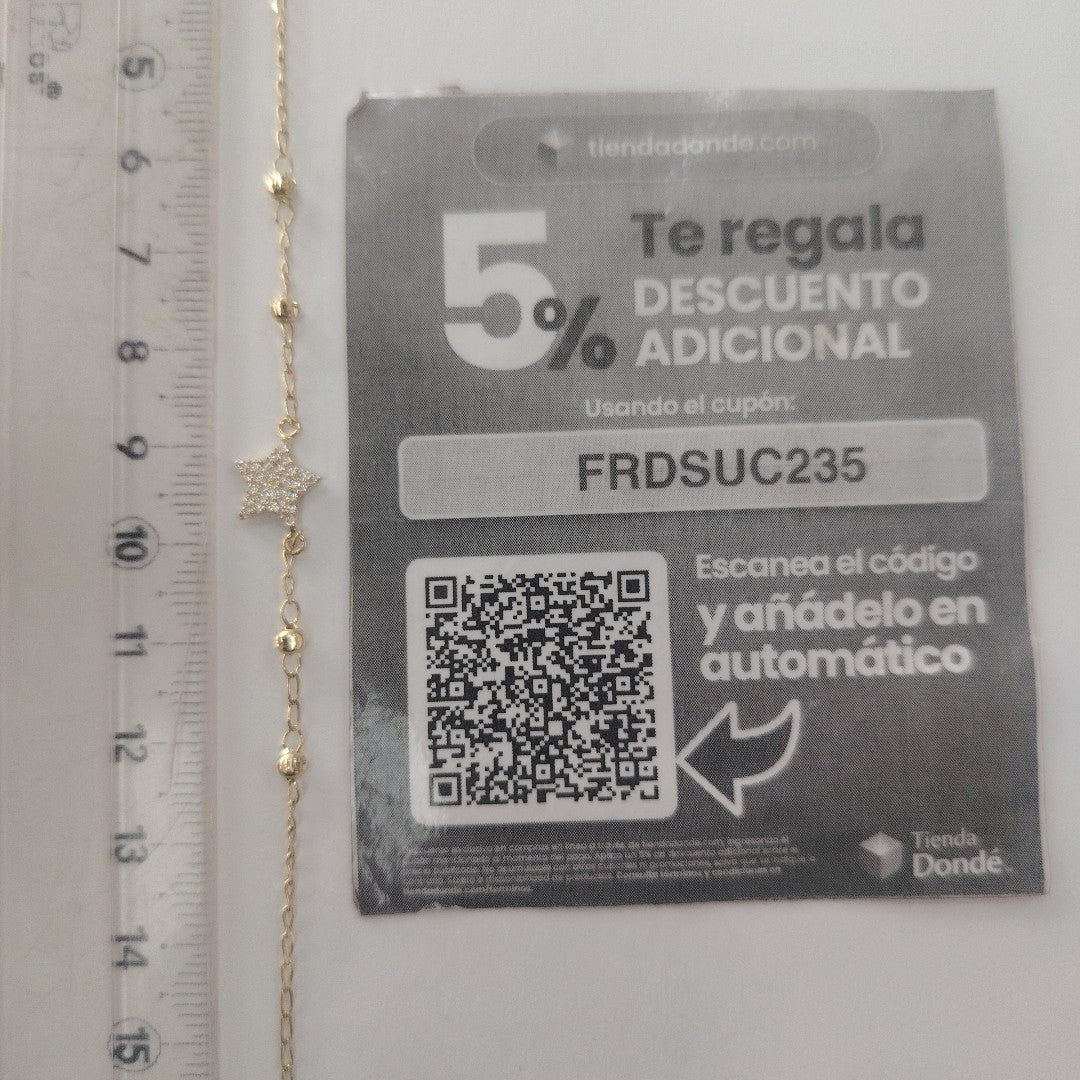 PULSERA ESPECIAL CON ESTRELLA Y CIRCONIAS 14K 18 CM 1.5 GR (NUEVO)