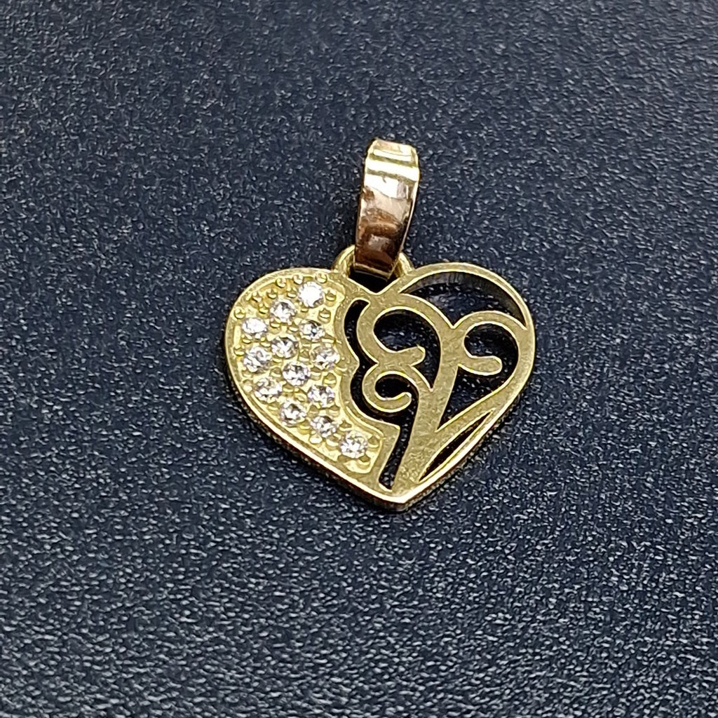 DIJE TEJIDO CORAZON CON CIRCONIAS Y ARBOL DE LA VIDA 14K 0.8 GR (NUEVO)