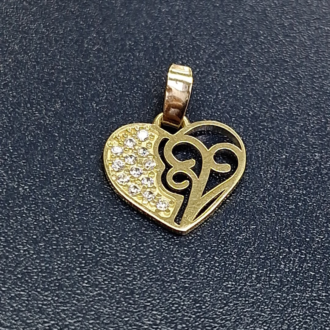 DIJE TEJIDO CORAZON CON CIRCONIAS Y ARBOL DE LA VIDA 14K 0.8 GR (NUEVO)
