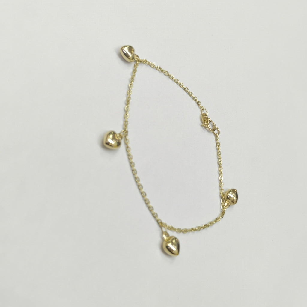 PULSERA ESP CON FIG CORAZONES 14K 18 CM 1.8 GR (NUEVO)