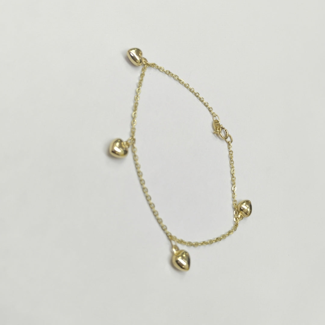 PULSERA ESP CON FIG CORAZONES 14K 18 CM 1.8 GR (NUEVO)
