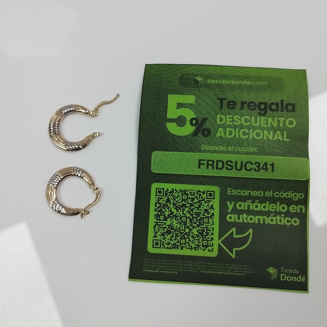 ARETES TEJIDO ARRACADAS COMBINADAS HUECAS 14K 1.9 GR (NUEVO)