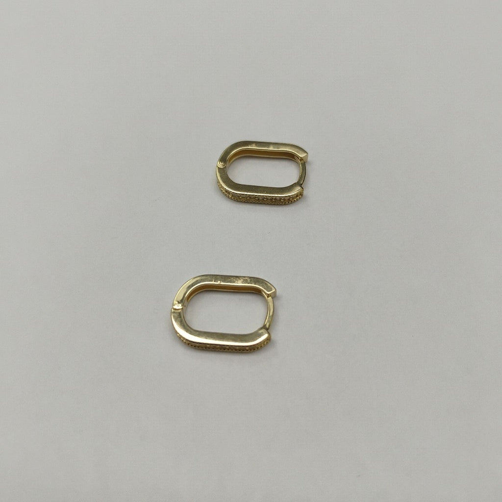 ARETES HUGGIES OVALADA C CIRCONIAS 14K 2.5 GR (NUEVO)