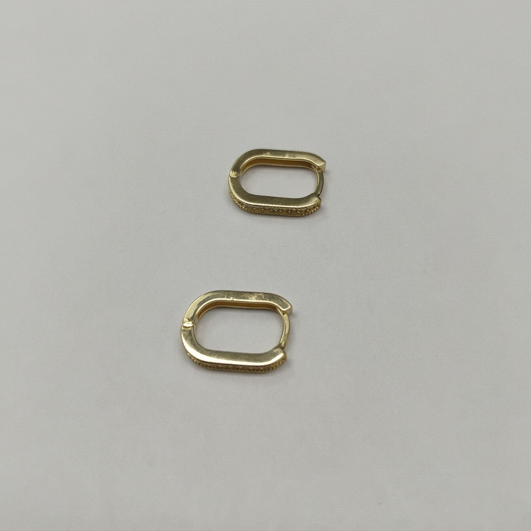 ARETES HUGGIES OVALADA C CIRCONIAS 14K 2.5 GR (NUEVO)