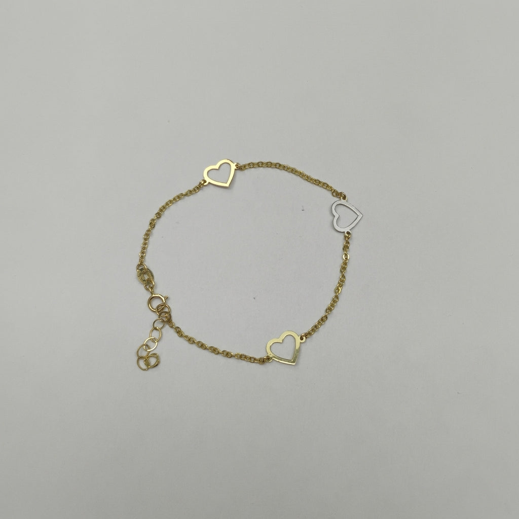 PULSERA ESPECIAL CON CORAZONES CONBINADOS 14K 18 CM 1.7 GR (NUEVO)