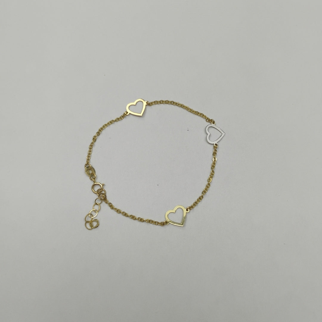 PULSERA ESPECIAL CON CORAZONES CONBINADOS 14K 18 CM 1.7 GR (NUEVO)