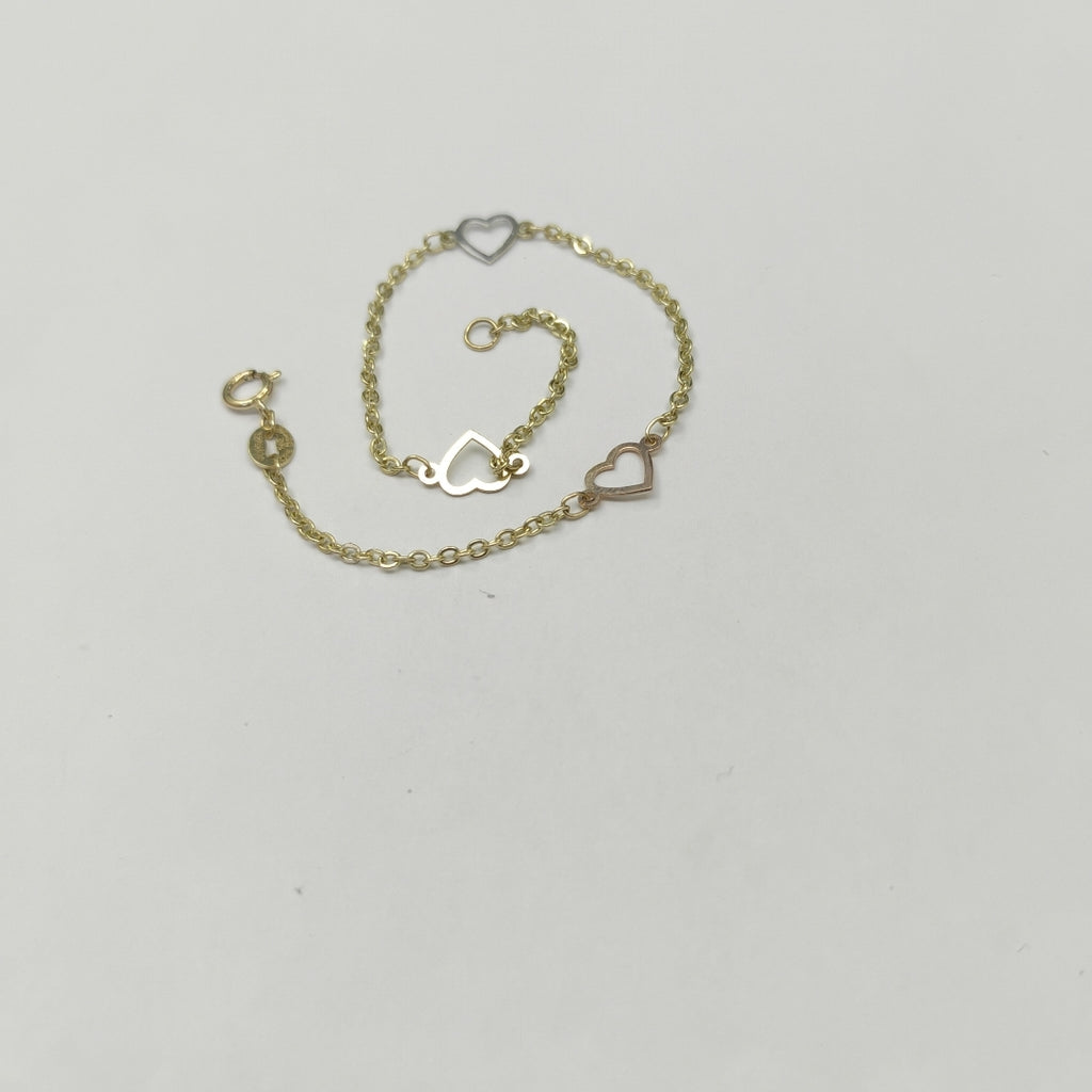 PULSERA ESPECIAL CON CORAZONES 14K 18 CM 1.3 GR (NUEVO)