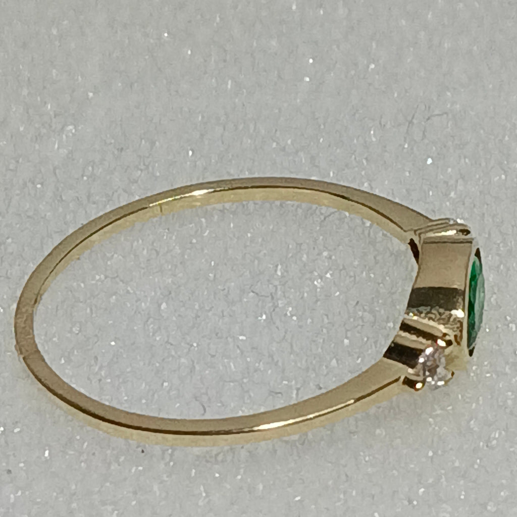 ANILLOS TEJIDO ANILLITO C CIRCONIAS Y PIEDRA VERDE 14K 7 1.1 GR (NUEVO)