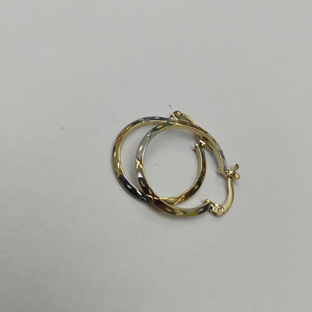 ARETES TEJIDO ARRACADAS BISELADAS COMBINADAS 14K 1.4 GR (NUEVO)