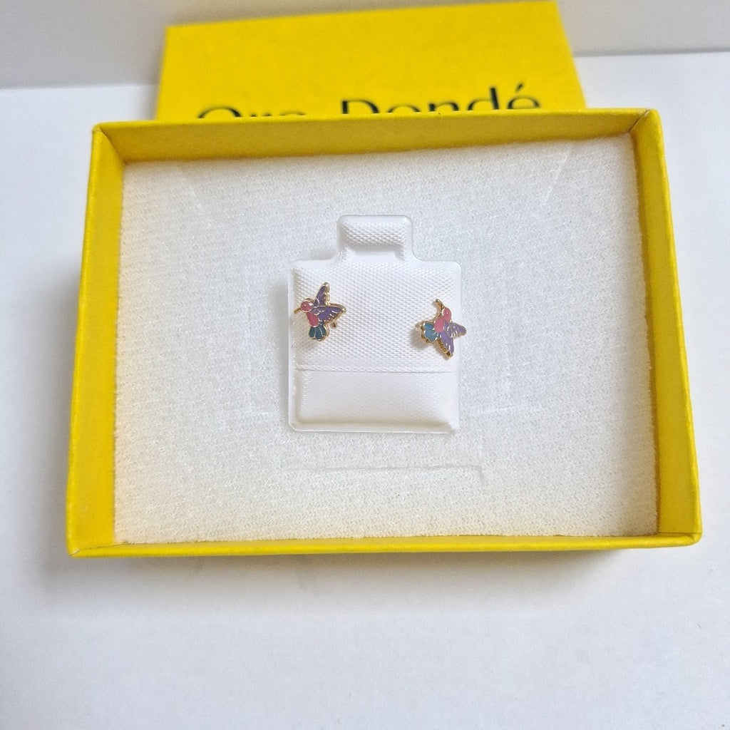 BROQUELES BROQUEL FIG COLIBRI ESMALTE ROSA 14K 0.2138 GR (NUEVO)