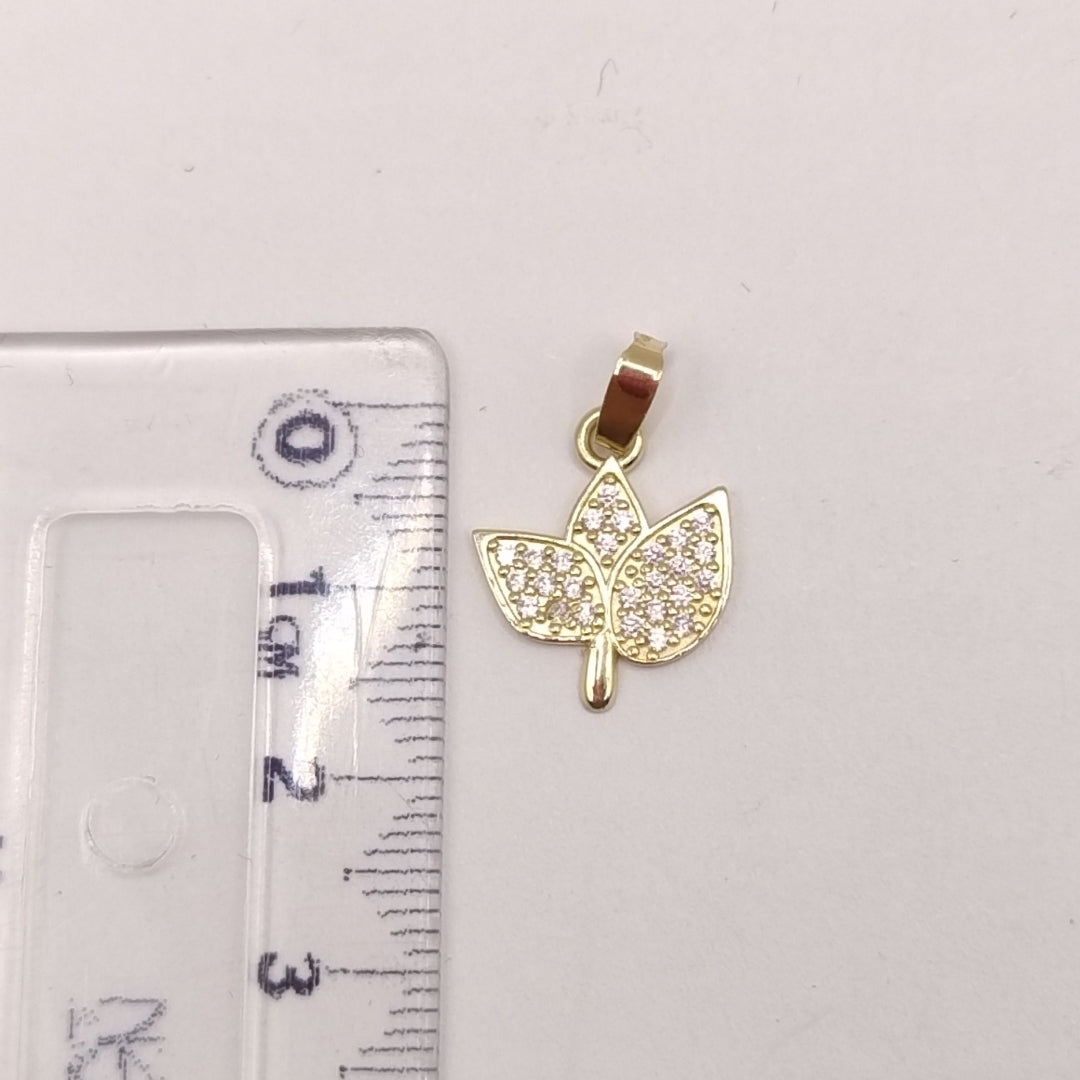 DIJE TEJIDO HOJAS CON CIRCONIAS 14K 1 GR (NUEVO)
