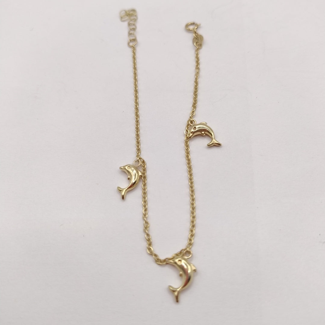 PULSERA ESPECIAL CON DIJES DELFINES 10K 18 CM 2 GR (NUEVO)