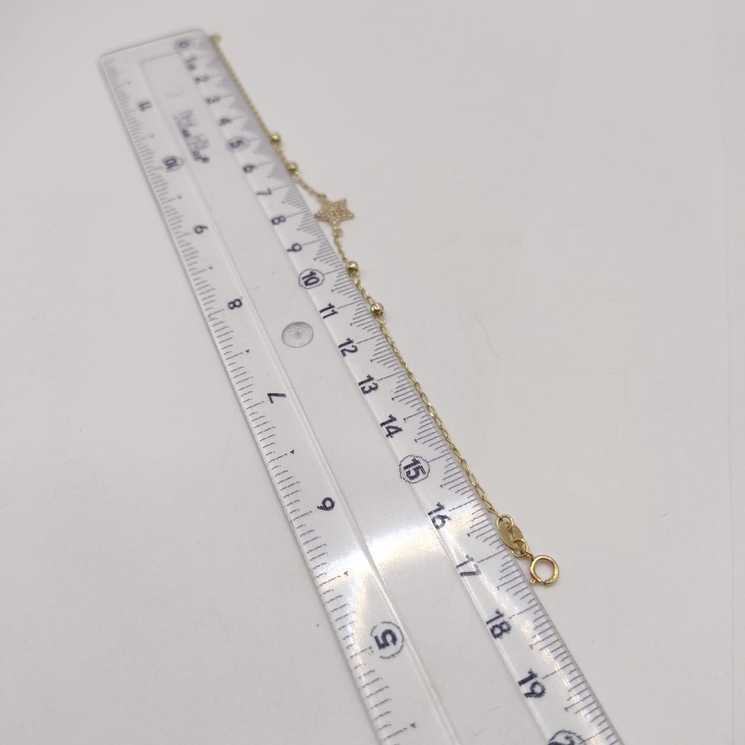 PULSERA ESPECIAL CON ESTRELLA Y CIRCONIAS 14K 18 CM 1.5 GR (NUEVO)