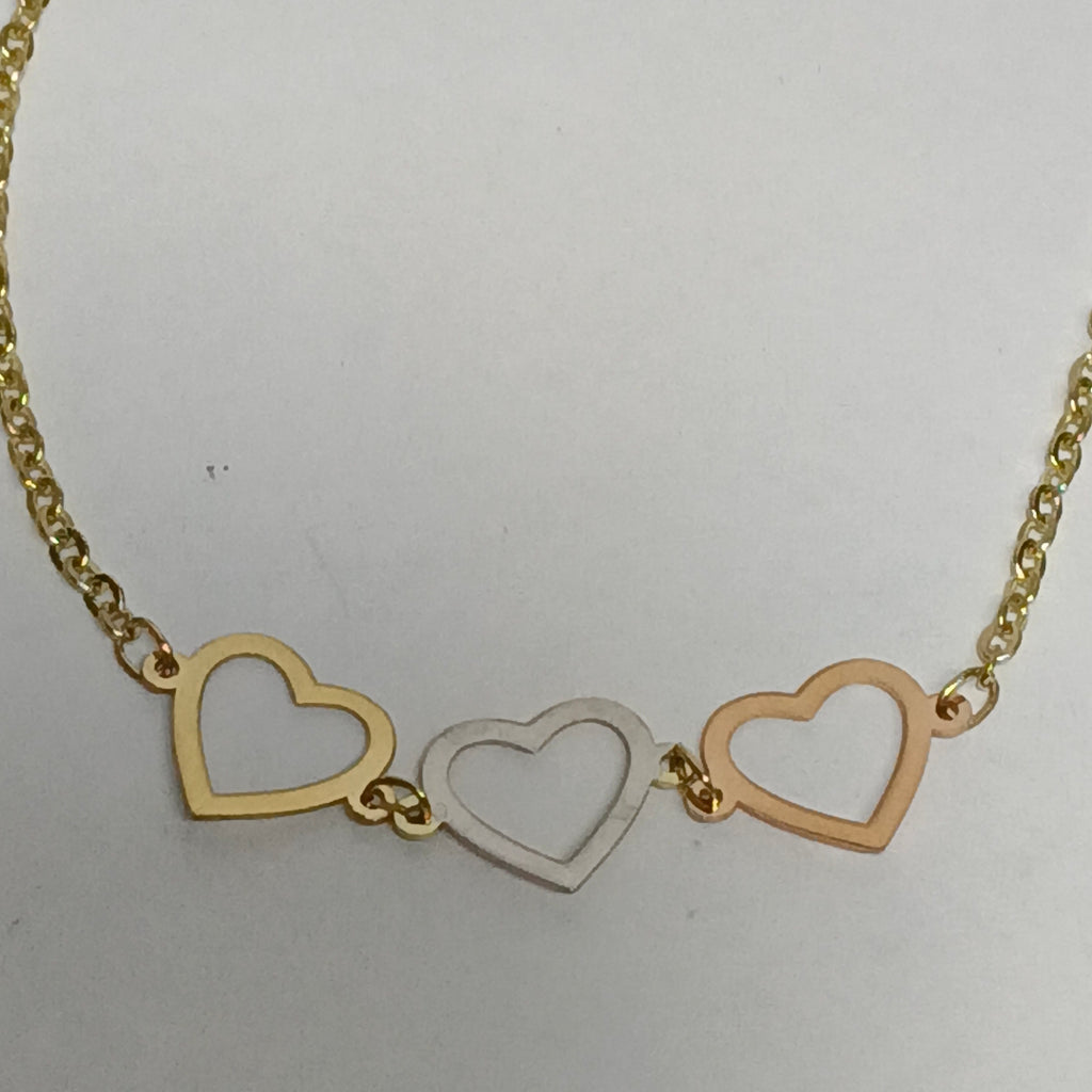 PULSERA ESPECIAL CON CORAZONES 14K 18 CM 1.4 GR (NUEVO)