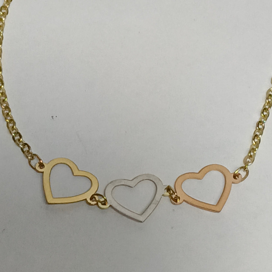 PULSERA ESPECIAL CON CORAZONES 14K 18 CM 1.4 GR (NUEVO)