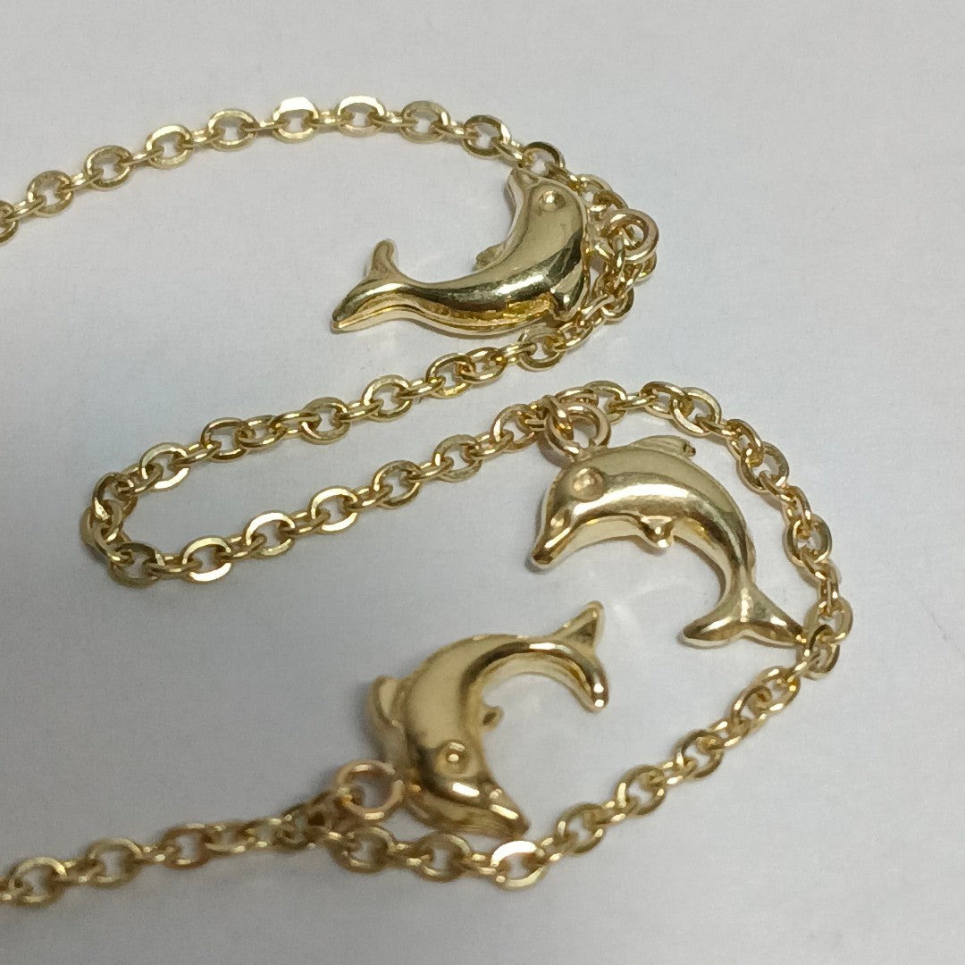 PULSERA ESPECIAL CON DIJES DELFINES 10K 18 CM 1.9 GR (NUEVO)