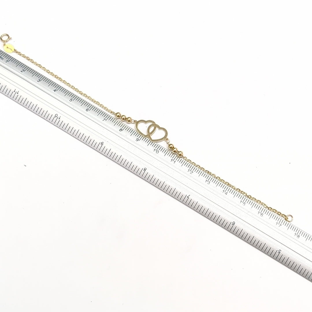 PULSERA TEJIDO ESPECIAL C CORAZONES 14K 18 CM 1.7 GR (NUEVO)