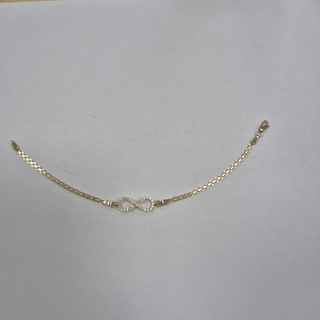 PULSERA TEJIDO ESPECIAL CON INFINITO Y CIRCONIAS 14K 18 CM 3.4 GR (NUEVO)