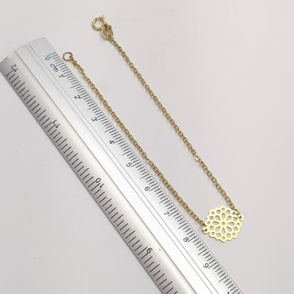 PULSERA TEJIDO ESPECIAL CON MANDALA 14K 18 CM 1.3 GR (NUEVO)