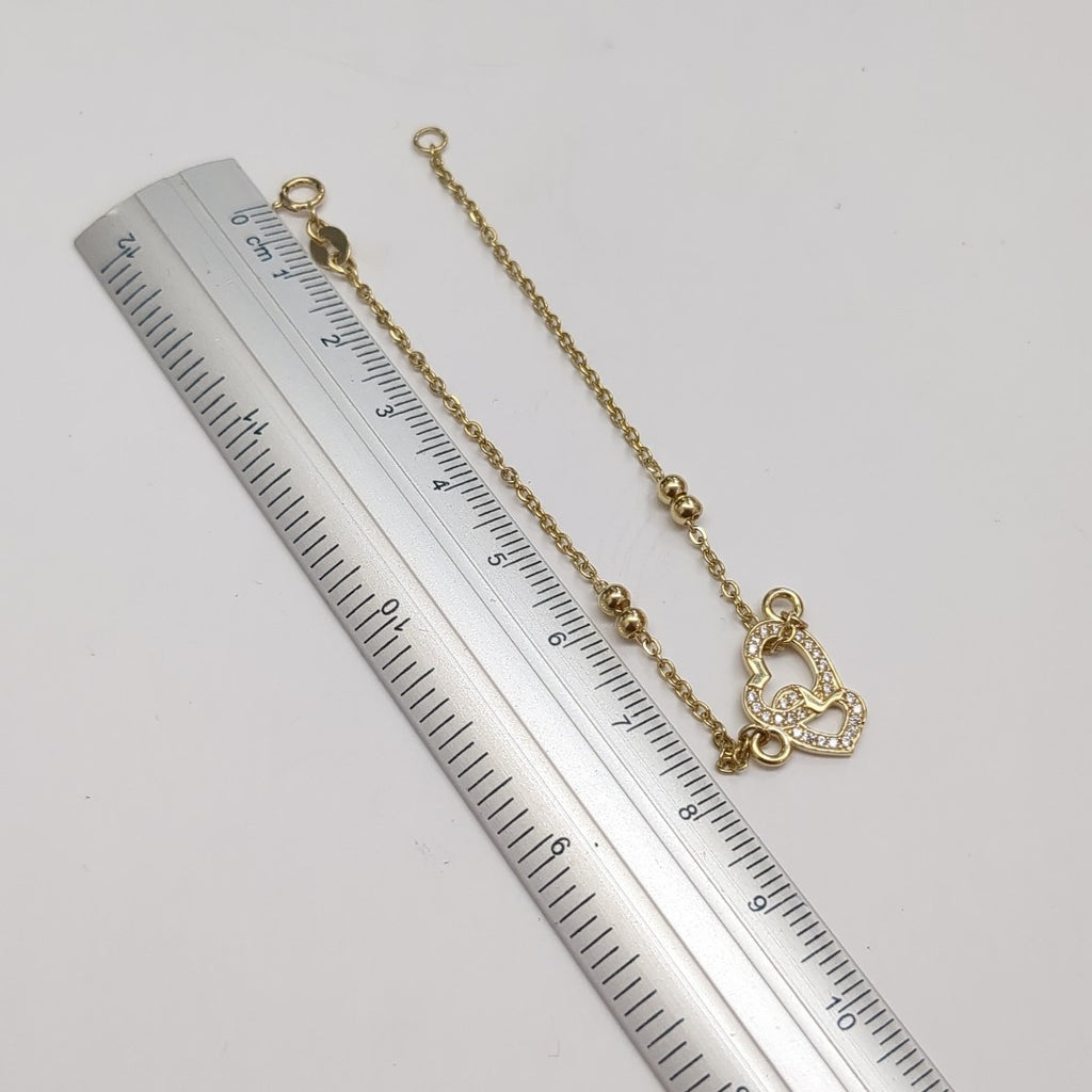 PULSERA TEJIDO ESPECIAL CORAZONES CON CIRCONIAS 14K 18 CM 2.4 GR (NUEVO)