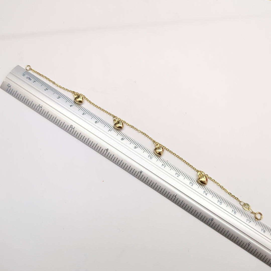 PULSERA ESP CON FIG CORAZONES 14K 18 CM 1.8 GR (NUEVO)