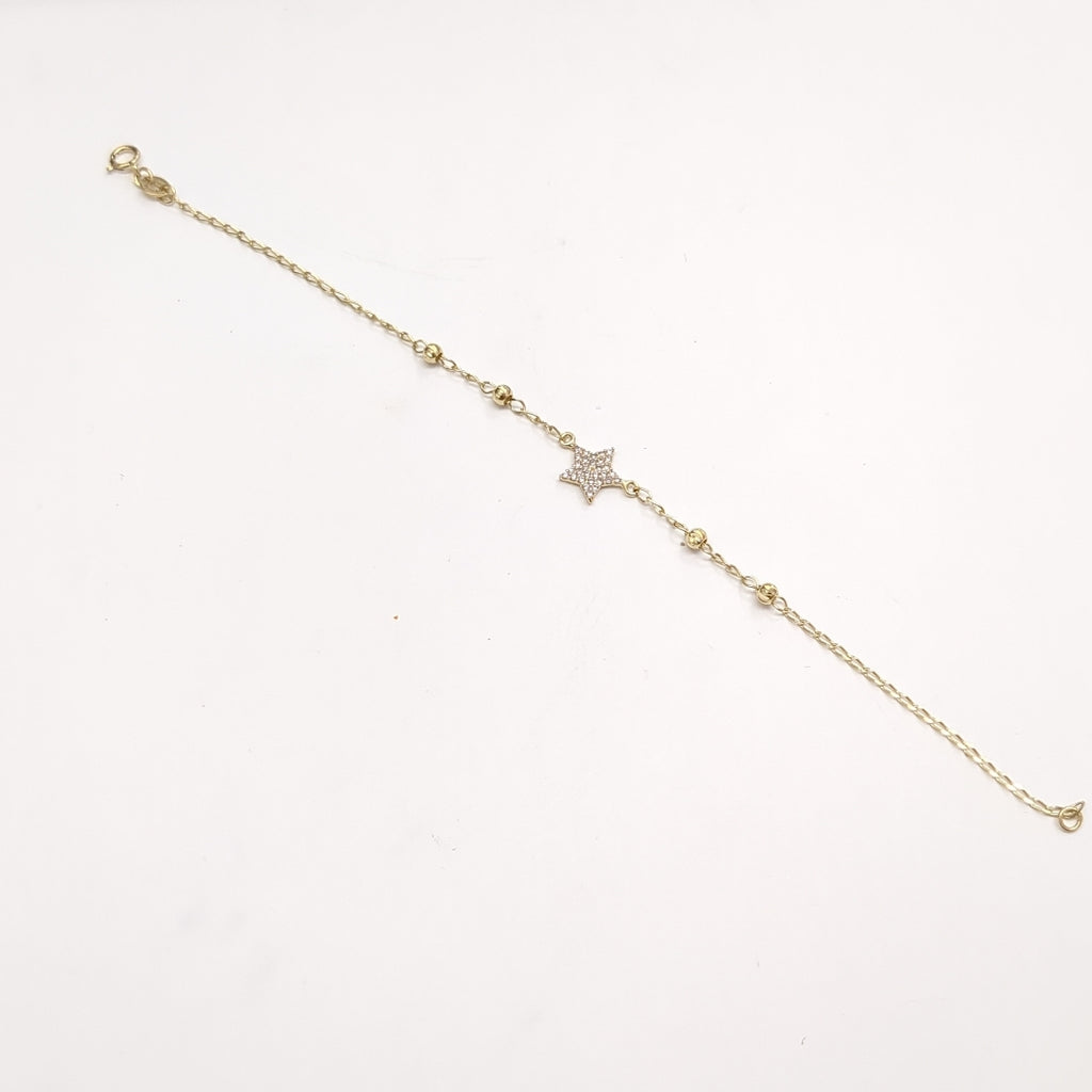 PULSERA ESPECIAL CON ESTRELLA Y CIRCONIAS 14K 18 CM 1.4 GR (NUEVO)